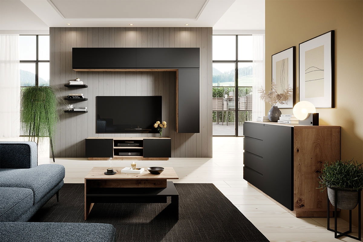 Szafka RTV Loftia Mini z wnękami 160 cm - artisan / czarny mat