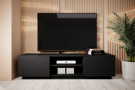 Szafka RTV Loftia Mini z wnękami 160 cm - czarny / czarny mat