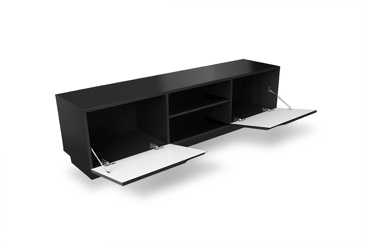 Szafka RTV Loftia Mini z wnękami 160 cm - czarny / czarny mat