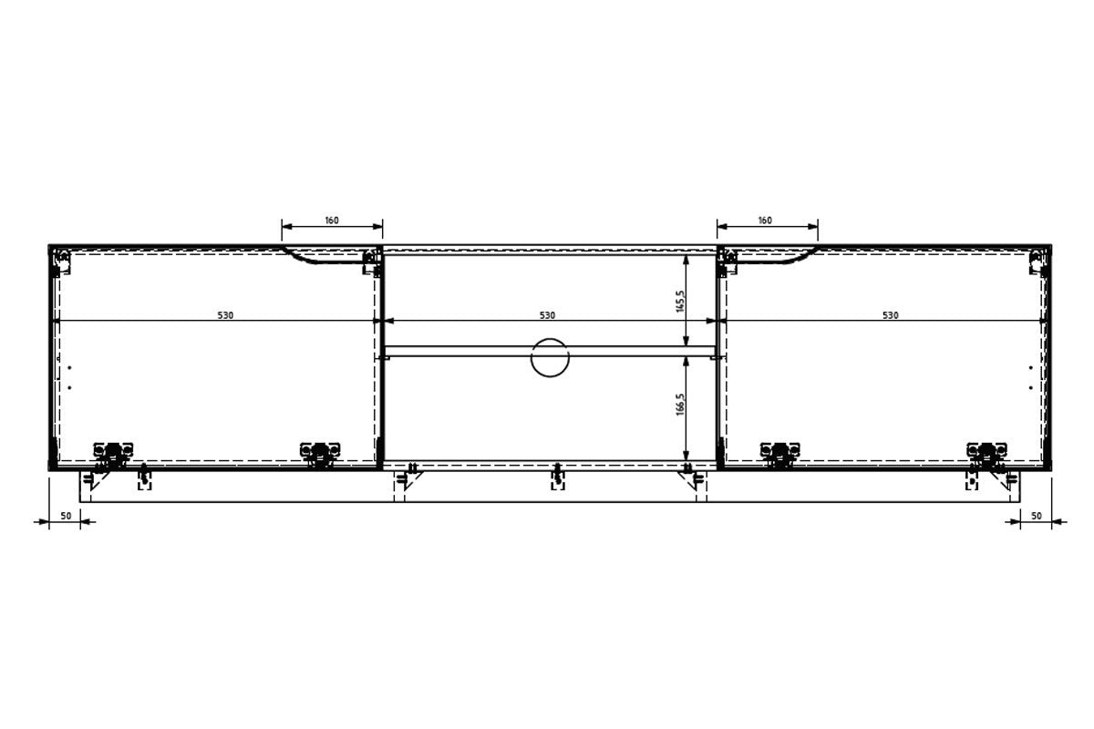 Szafka RTV Loftia Mini z wnękami 160 cm - czarny / czarny mat