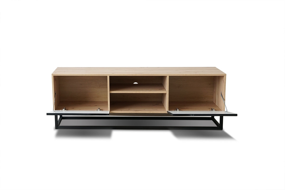 Szafka RTV Loftia Mini z wnękami i metalowym stelażem 160 cm - artisan / czarny mat