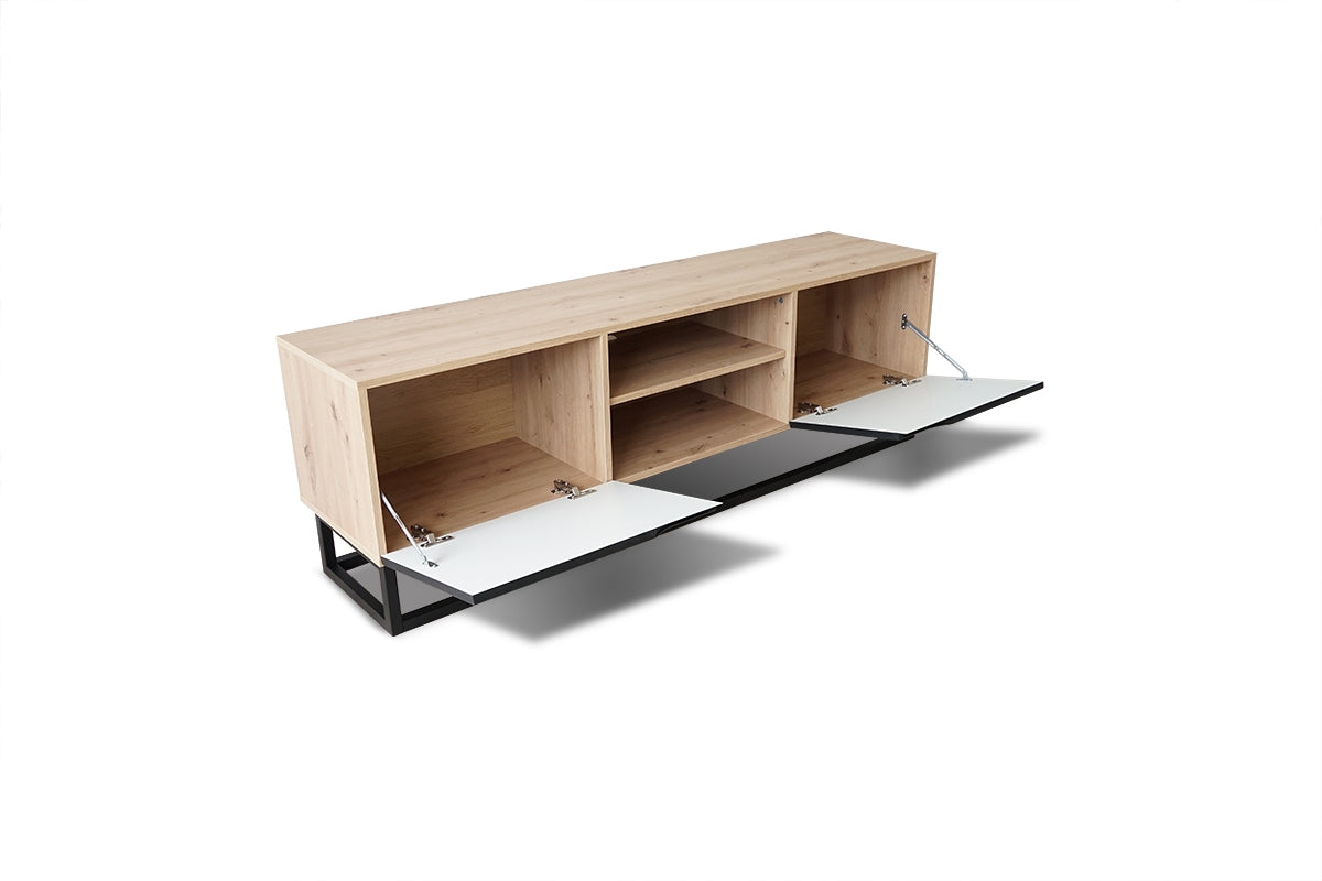 Szafka RTV Loftia Mini z wnękami i metalowym stelażem 160 cm - artisan / czarny mat