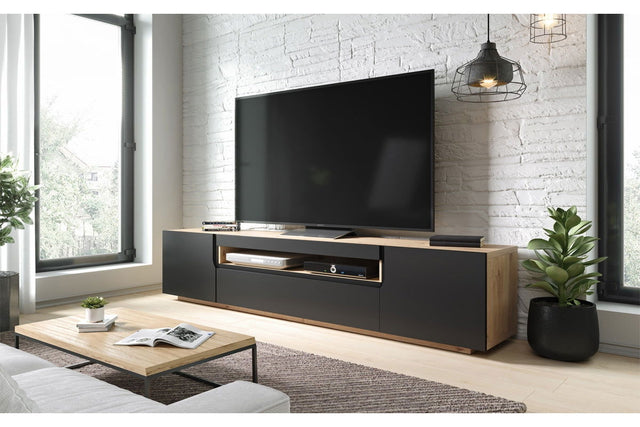 Szafka RTV Loftia dwudrzwiowa z wnęką 200 cm - artisan / czarny mat