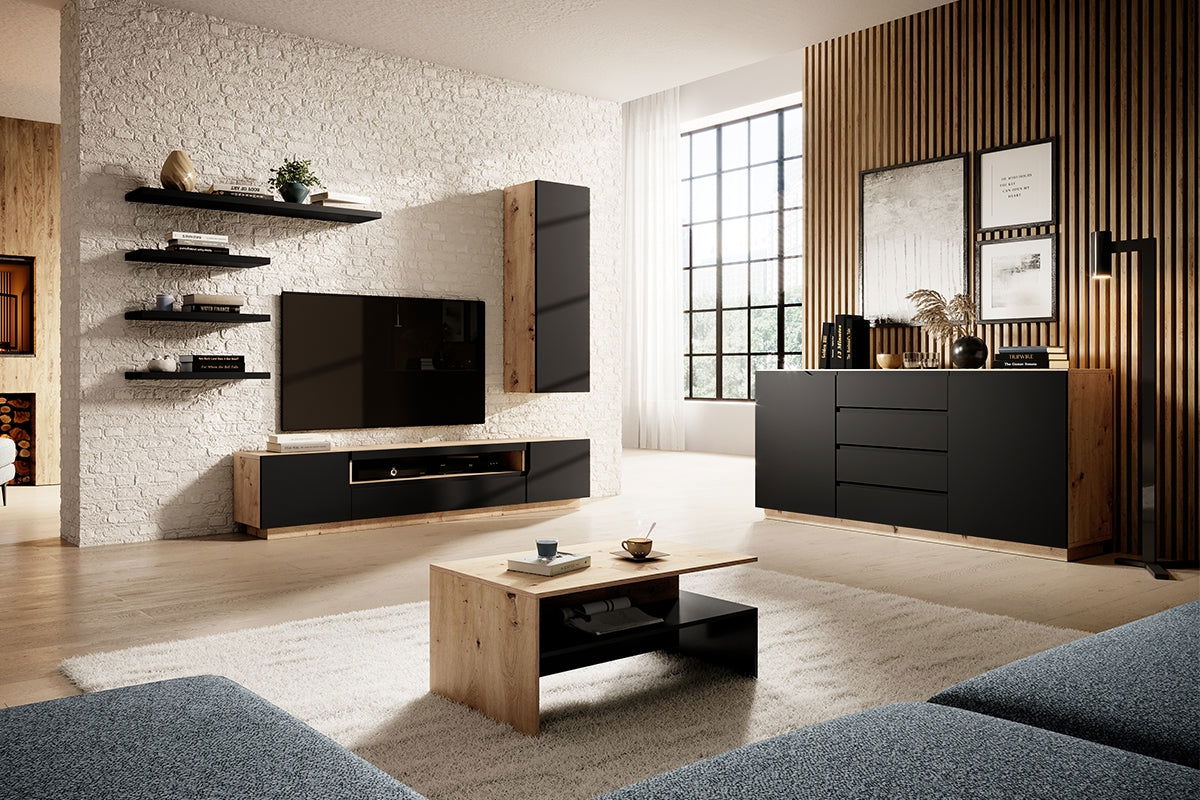 Szafka RTV Loftia dwudrzwiowa z wnęką 200 cm - artisan / czarny mat