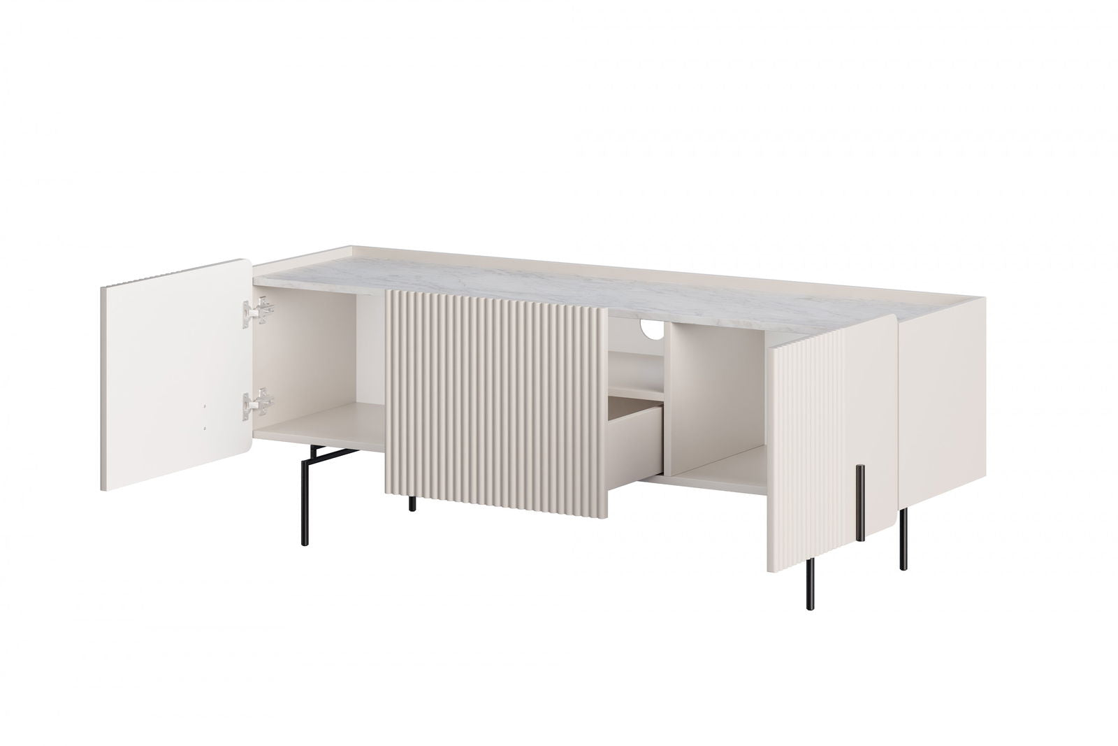 Szafka RTV Malmi 150 cm - kaszmir / crema bianca / czarne nóżki