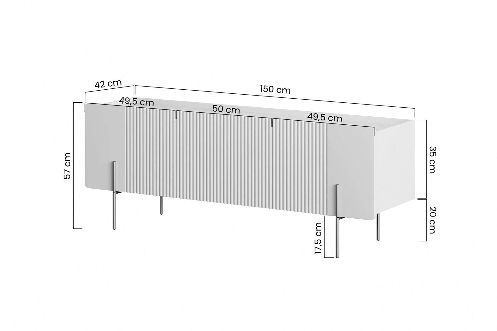 Szafka RTV Malmi 150 cm - kaszmir / crema bianca / czarne nóżki