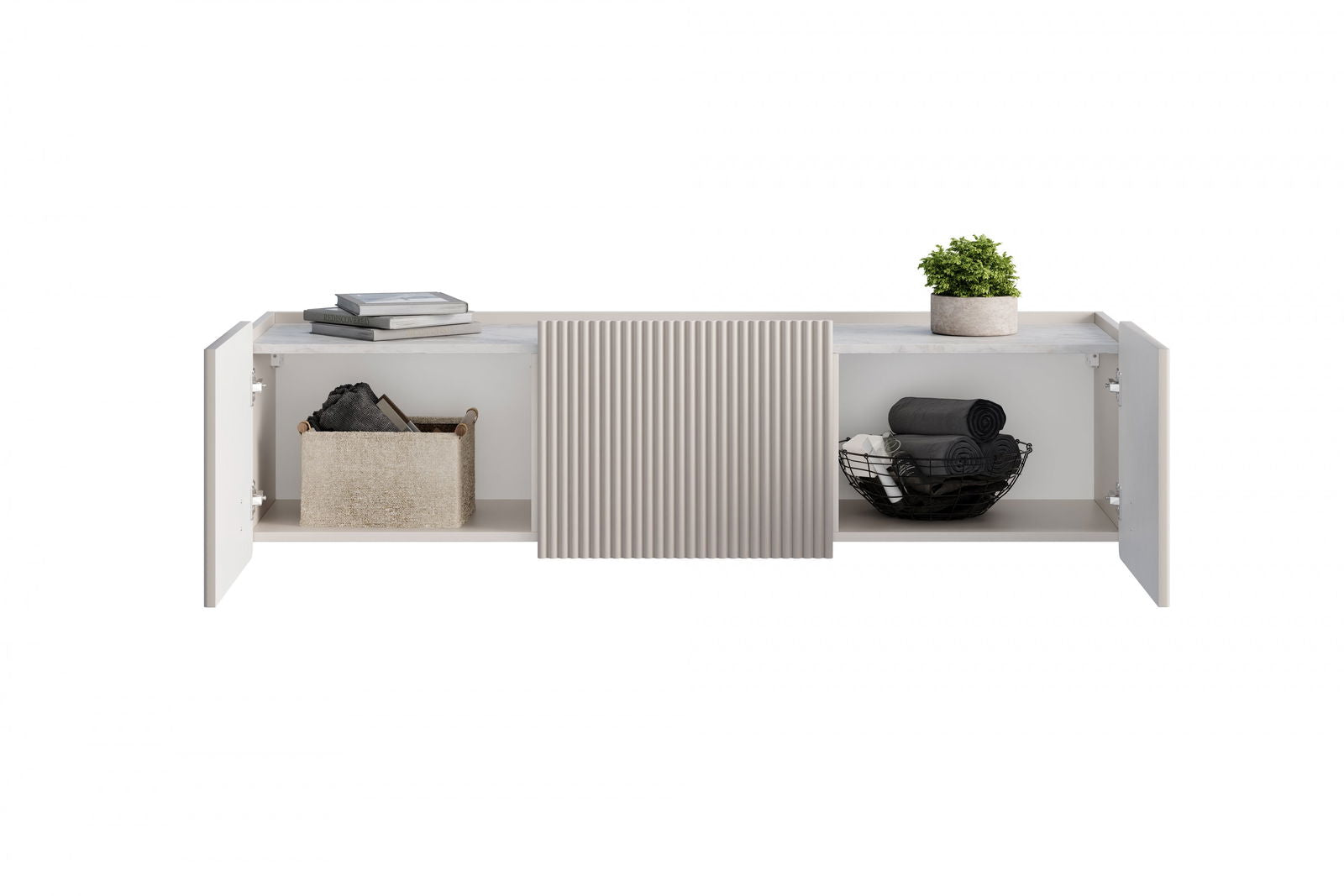 Szafka RTV Malmi 150 cm wisząca - kaszmir / crema bianca / złoty