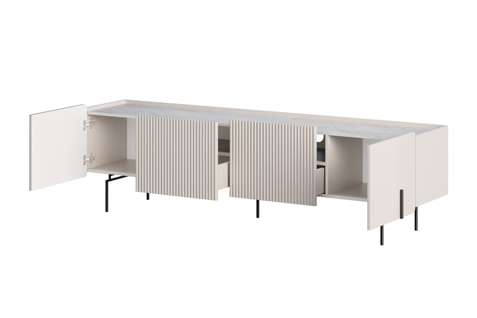 Szafka RTV Malmi 200 cm - kaszmir / crema bianca / czarne nóżki