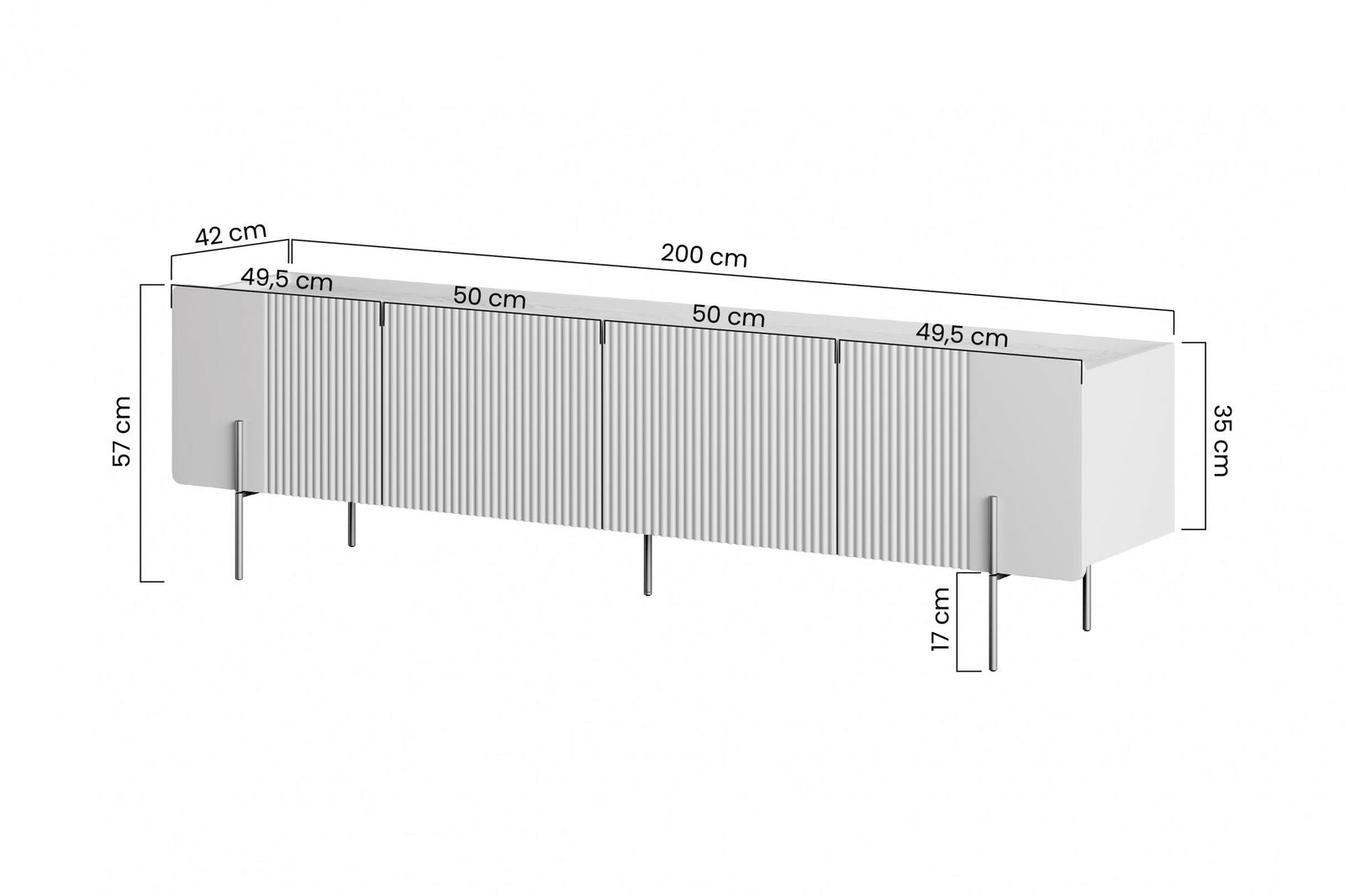 Szafka RTV Malmi 200 cm - kaszmir / crema bianca / złote nóżki