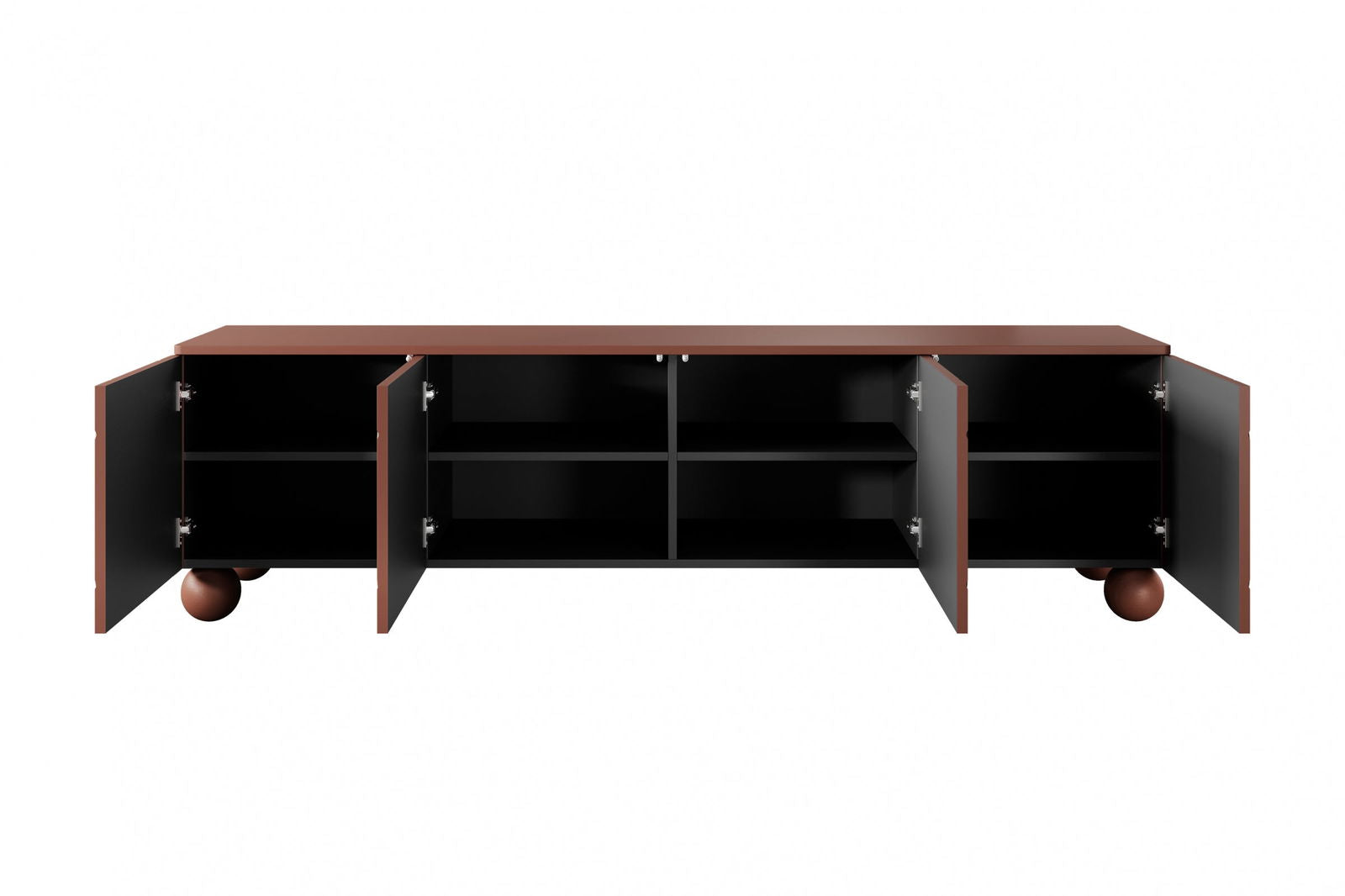 Szafka RTV Sonatia II 200 cm czterodrzwiowa na nogach kulach - burgund