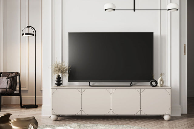 Szafka RTV Sonatia II 200 cm czterodrzwiowa na nogach kulach - kaszmir