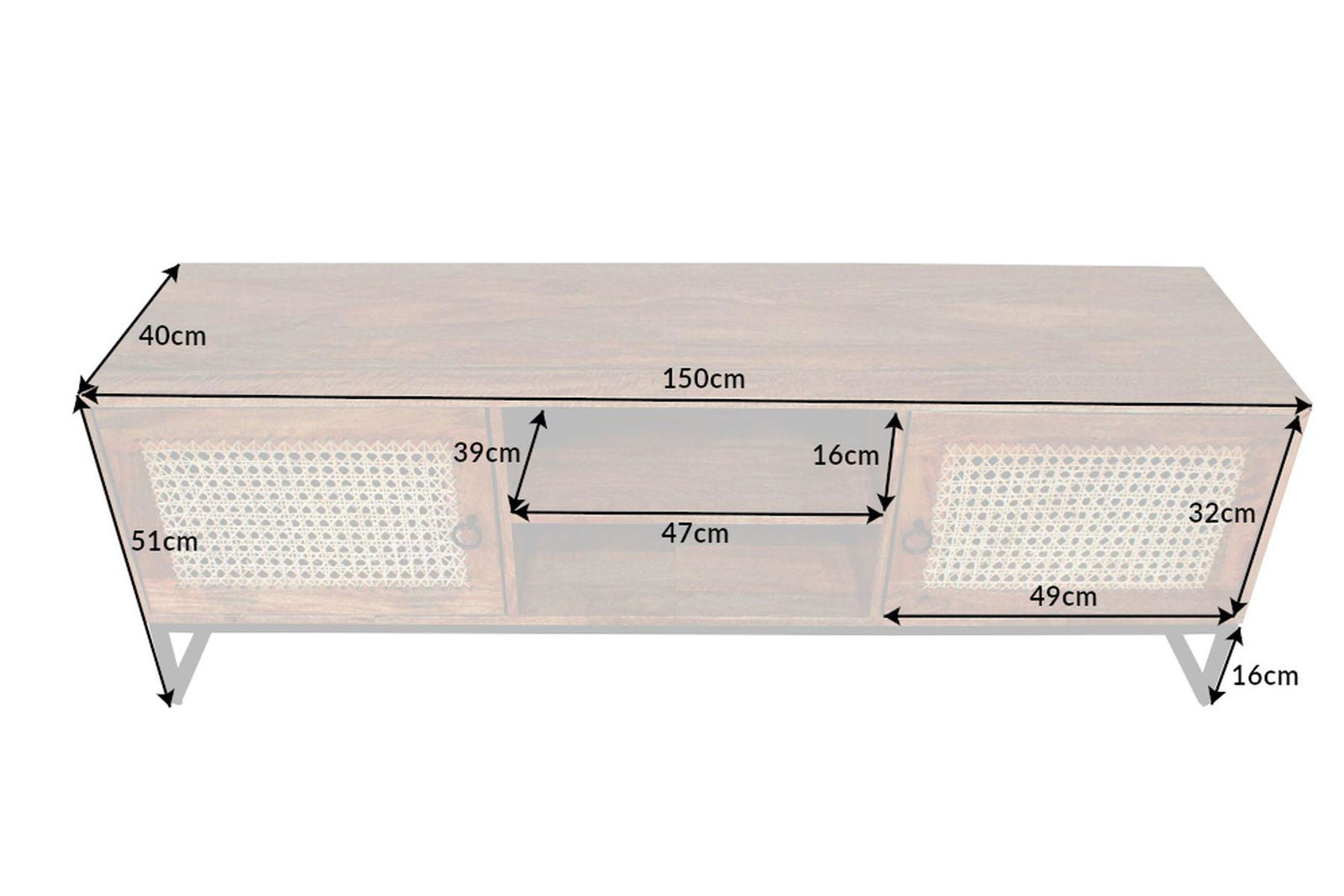 Szafka RTV Vienna 150cm mango wiklina/ 41741 / INVICTA INTERIOR