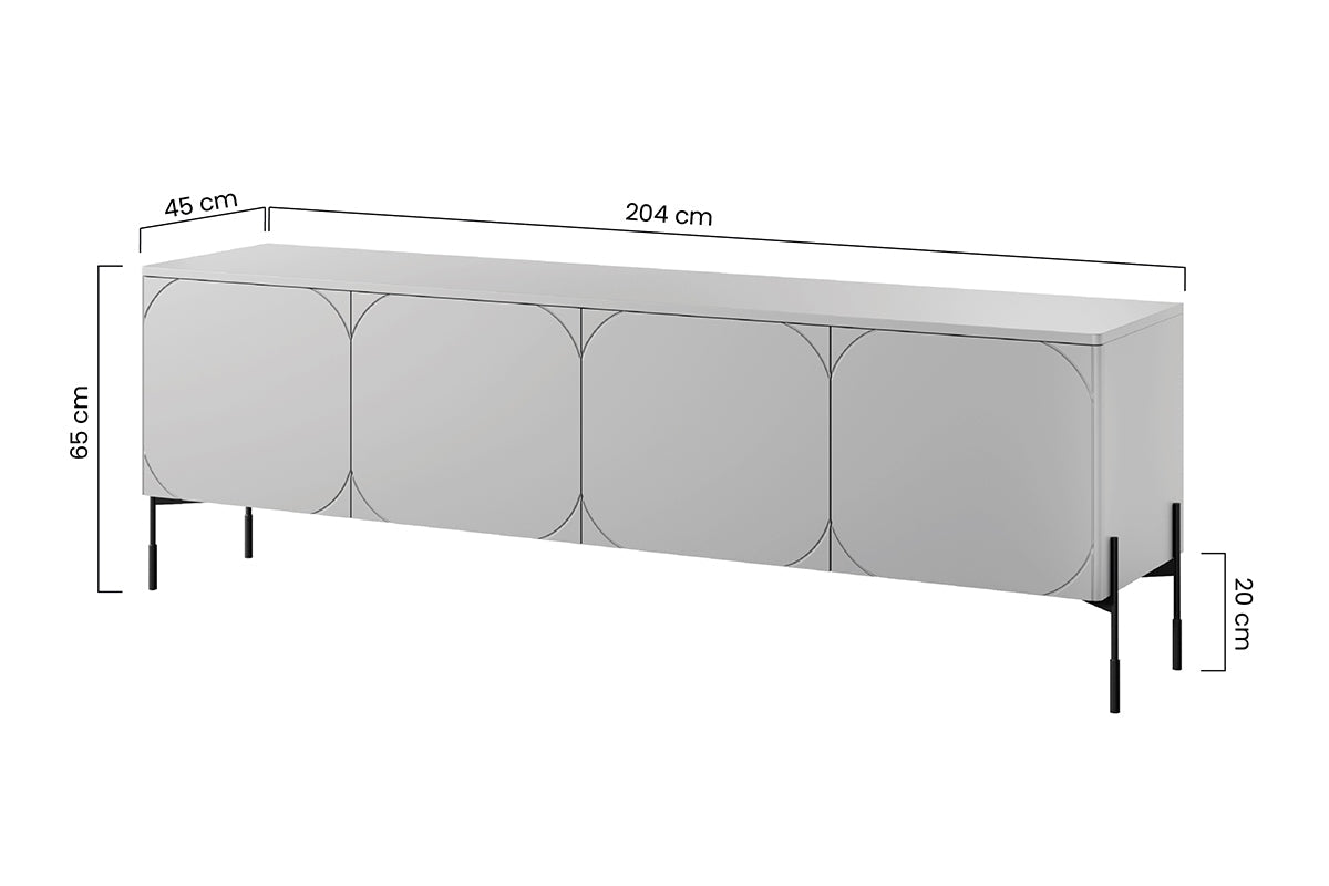 Szafka RTV czterodrzwiowa Sonatia na metalowych nogach 200 cm - oliwka