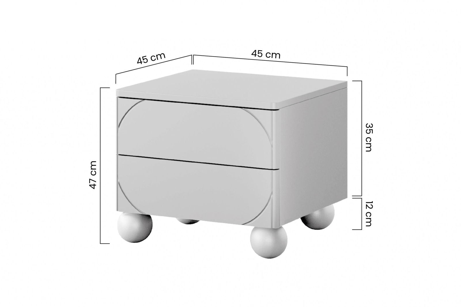 Szafka nocna z dwoma szufladami Sonatia II na nogach kulach 45 cm - kaszmir