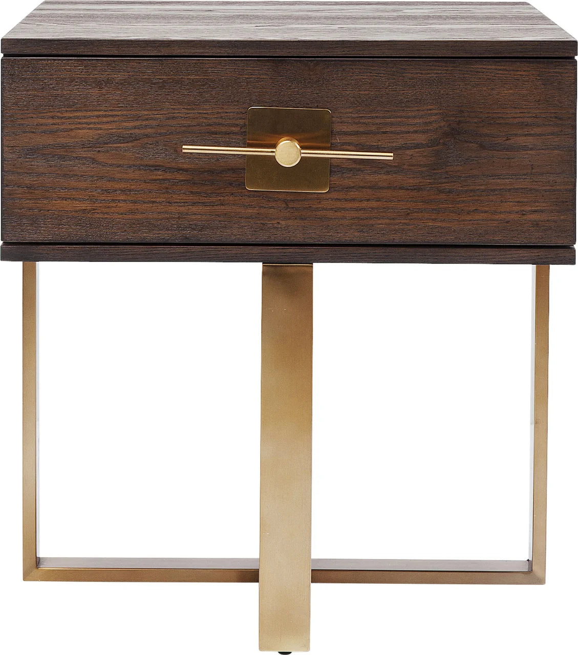 Szafka nocna Osaka z ciemnym korpusem MDF, szufladą i złotą stalową podstawą 