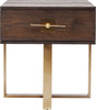 Szafka nocna Osaka z ciemnym korpusem MDF, szufladą i złotą stalową podstawą 