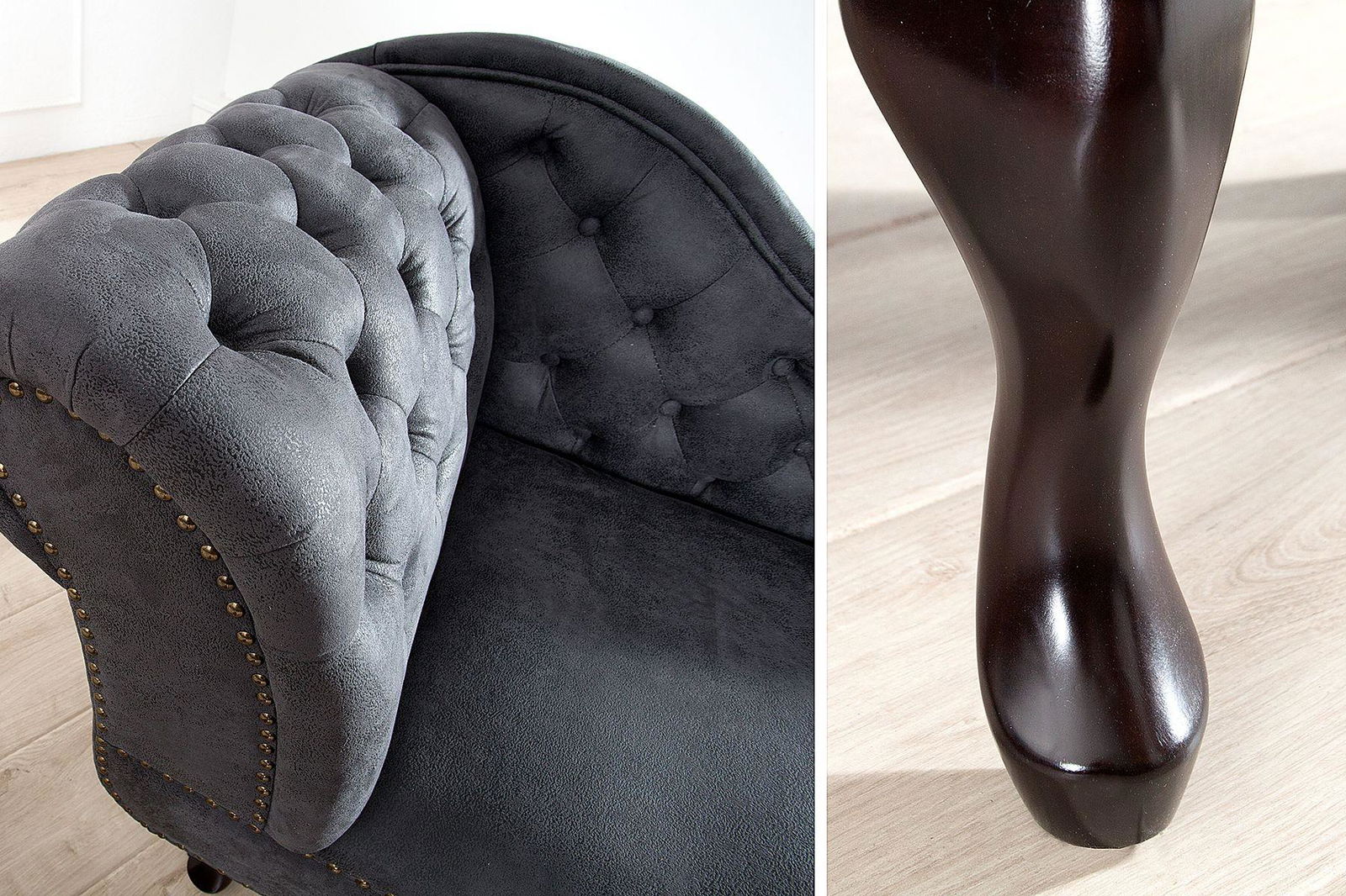 Szezlong Chesterfield szary antyk / 37475  / INVICTA INTERIOR