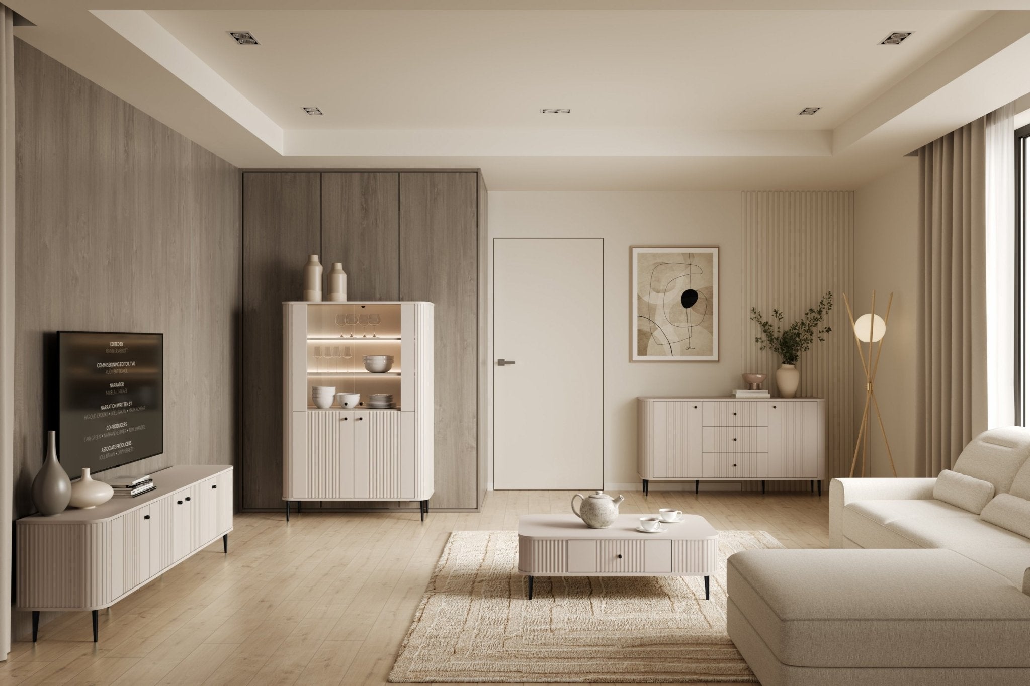 Witryna Vesper do salonu 103 cm kaszmir / czarne nogi, uchwyty