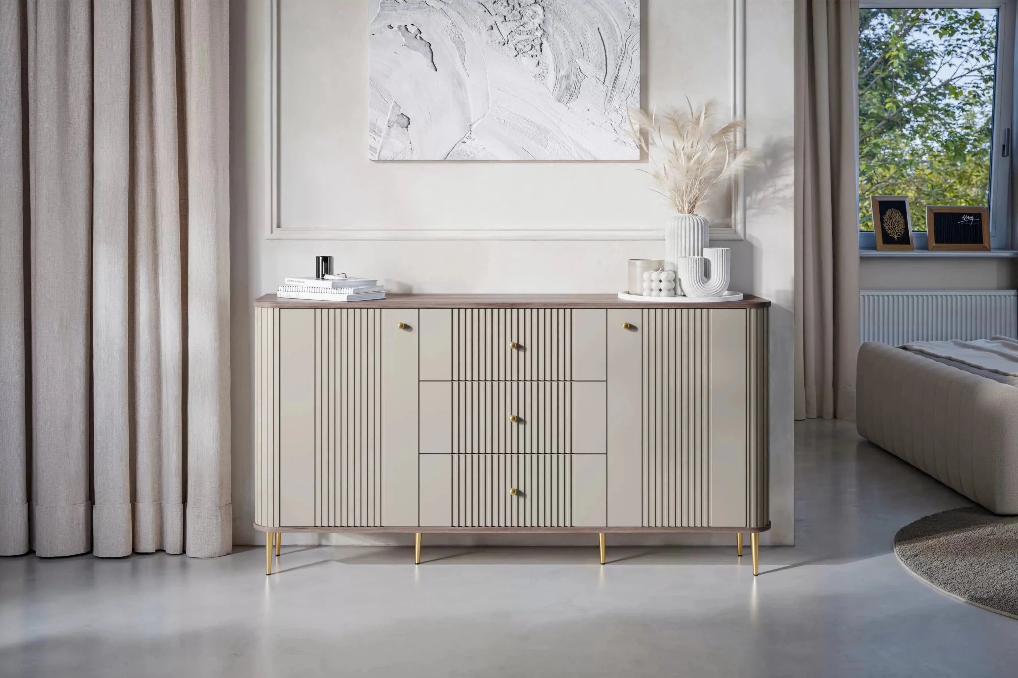 Komoda VESPER 160 CM KASZMIR / ORZECH / ZŁOTE NOGI