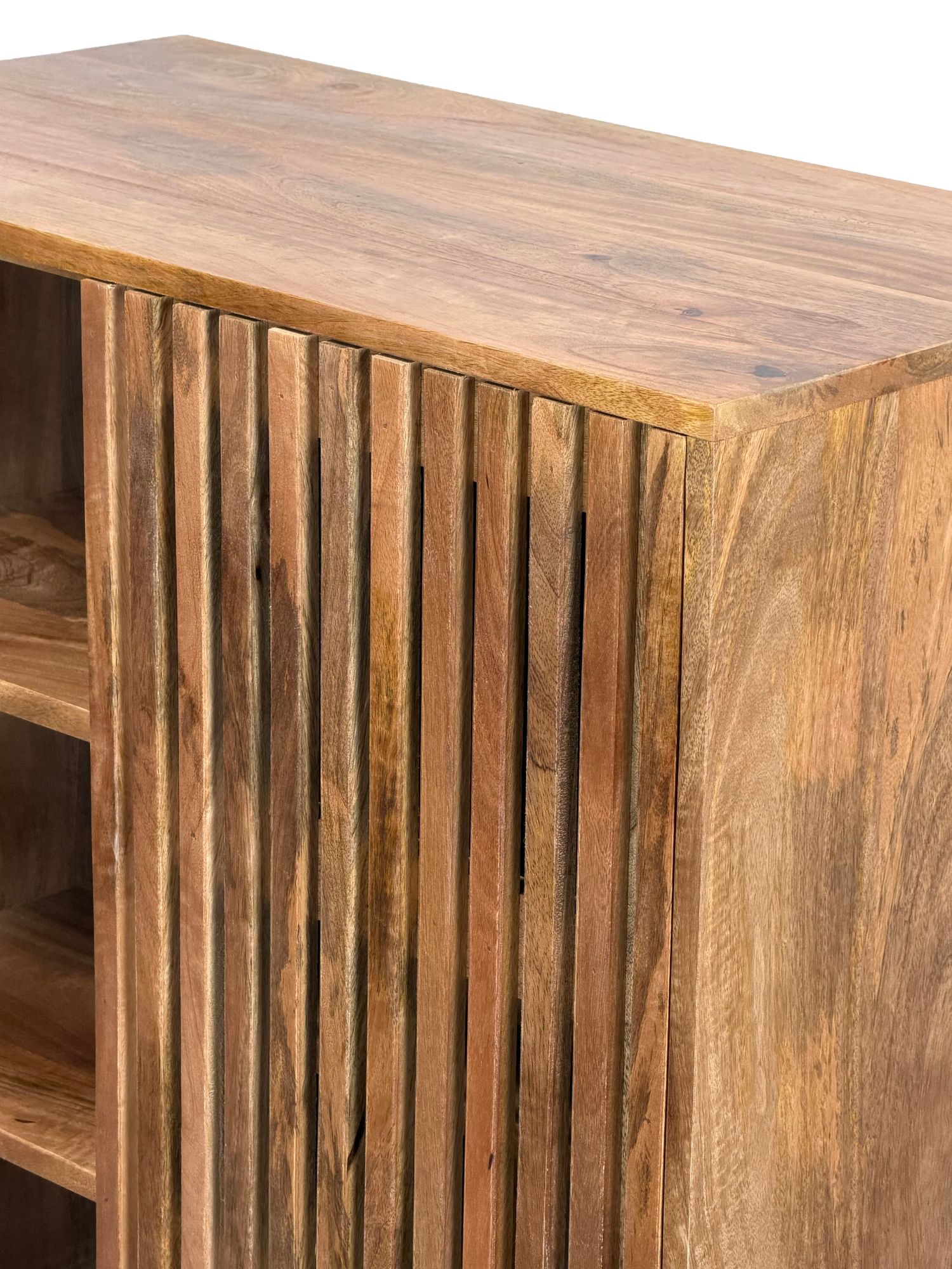 Komoda barek z litego drewna mango z miejscem na butelki.