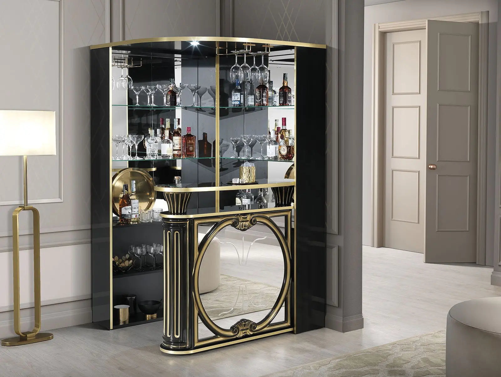 WŁOSKI NOWOCZESNY BAREK NAROŻNY Z LUSTREM AURORA / ACCA DESIGN