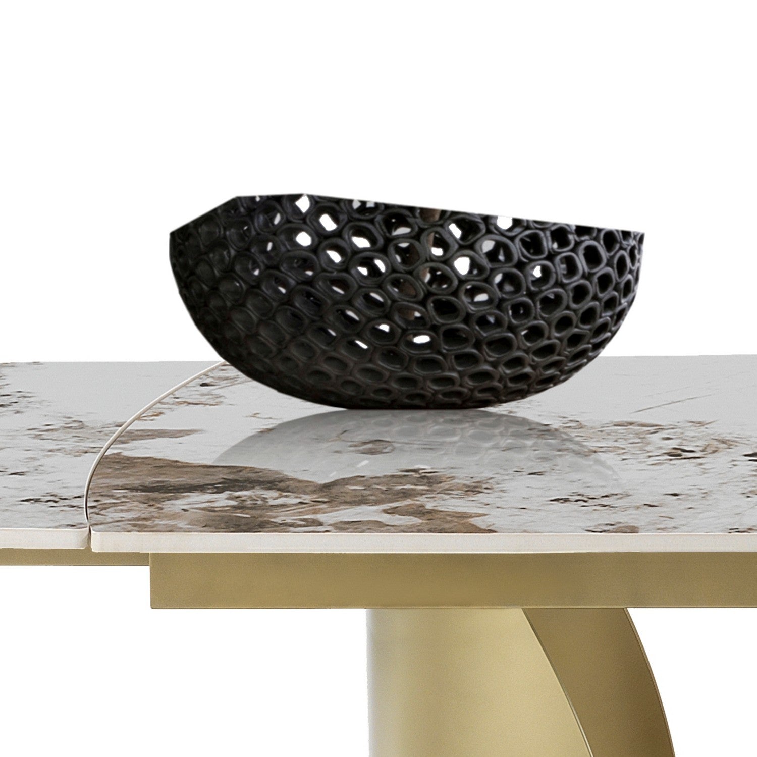 WŁOSKI NOWOCZESNY STÓŁ ROZKŁADANY Z CERAMICZNYM BLATEM ZŁOTA PODSTAWA 160 (200-240)/ 5797 / TM