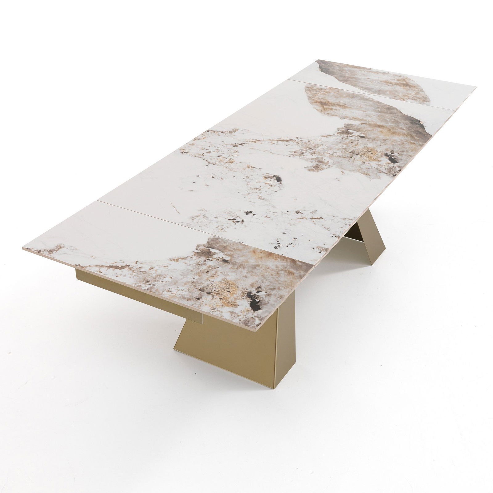 WŁOSKI NOWOCZESNY STÓŁ ROZKŁADANY Z CERAMICZNYM BLATEM ZŁOTA PODSTAWA 160 (200-240)/ 5805 / TM