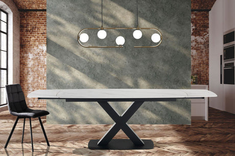 WŁOSKI STÓŁ ROZKŁADANY ALEXA CERAMICZNY BLAT OPTYKA BIAŁY MARMUR  160(195-230) CM / 5084 /TM