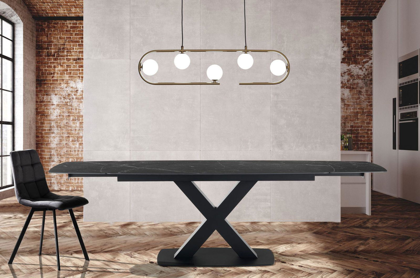 WŁOSKI STÓŁ ROZKŁADANY ALEXA CERAMICZNY BLAT OPTYKA CZARNY MARMUR  160(195-230) CM/ 5085 TM