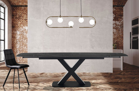 WŁOSKI STÓŁ ROZKŁADANY ALEXA CERAMICZNY BLAT OPTYKA CZARNY MARMUR  160(195-230) CM/ 5085 TM