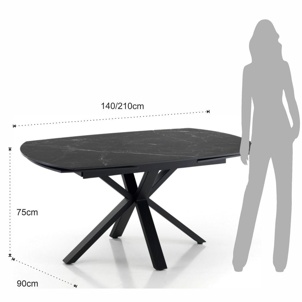 WŁOSKI STÓŁ ROZKŁADANY Z0E 2 CERAMICZNY BLAT OPTYKA CZARNY MARMUR  140 (210) CM / 5087 TM