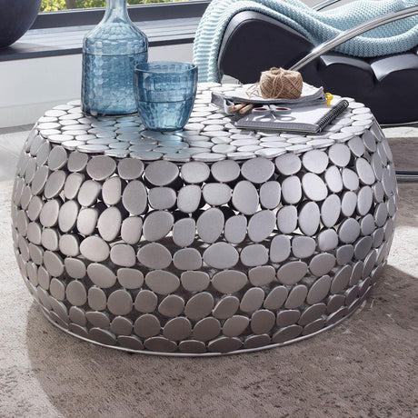 WOHNLING STOLIK KAWOWY MOSAIC METALOWY SREBRNY Ø 66 CM / WL6.691