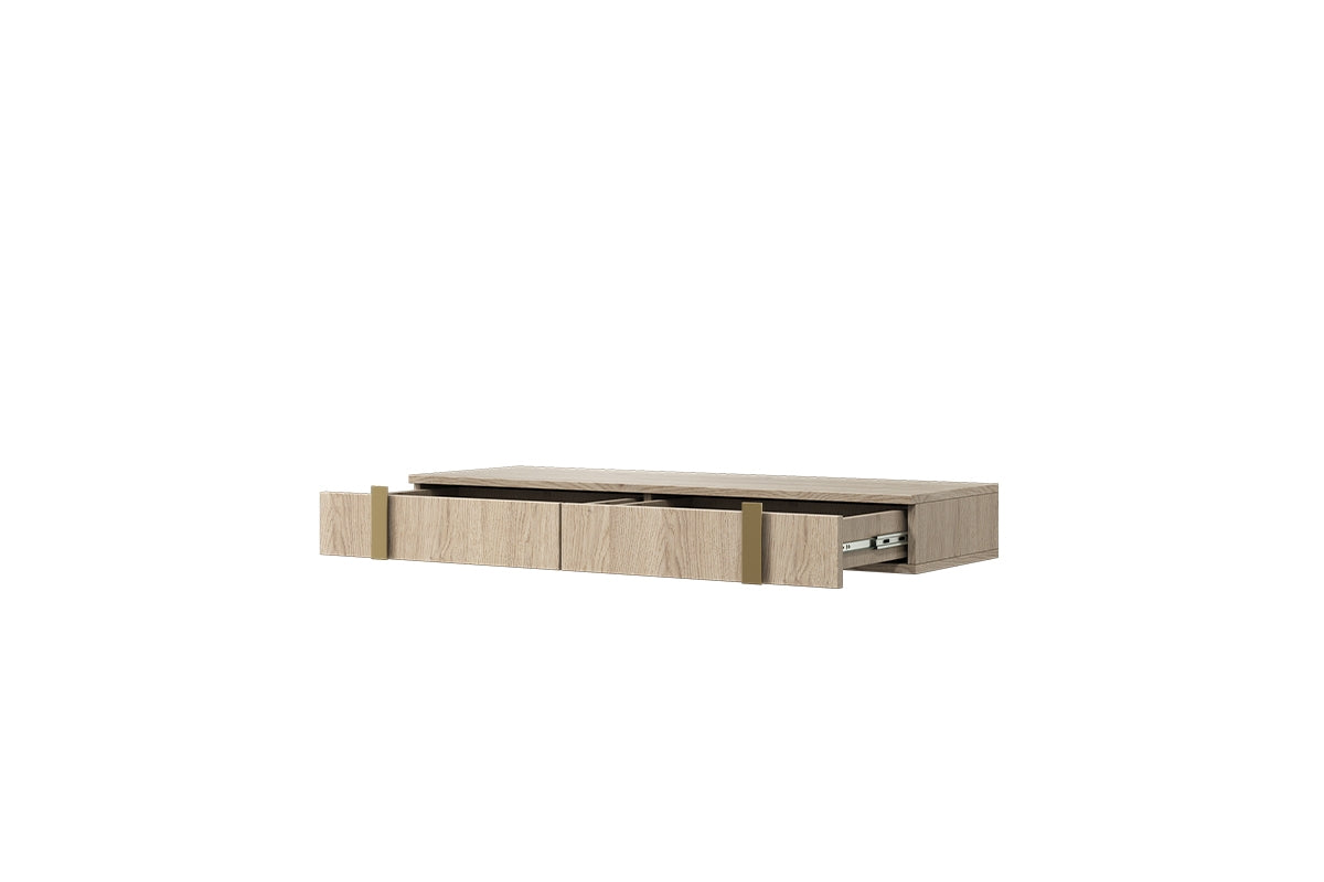 Wisząca konsola / toaletka Verica z szufladami 120 cm - dąb biszkoptowy / złote uchwyty