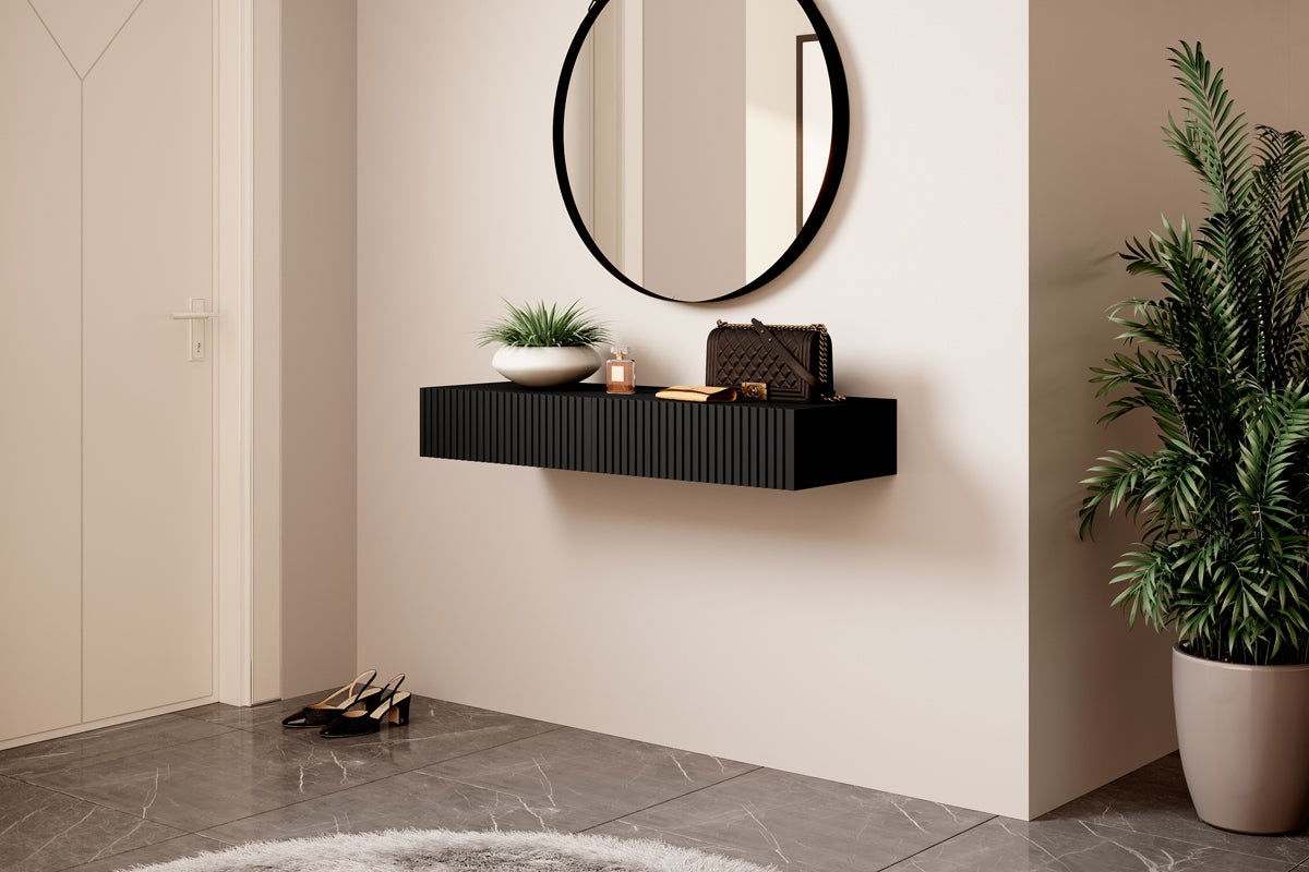 Wisząca konsola / toaletka z szufladami Nicole 100 cm - czarny / czarny mat