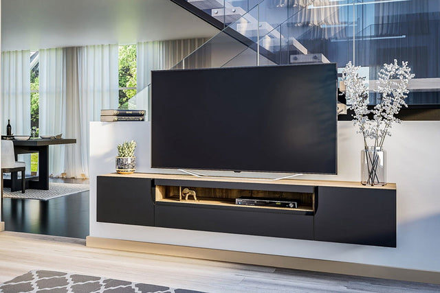 Wisząca szafka RTV Loftia z wnęką 200 cm - artisan / czarny mat