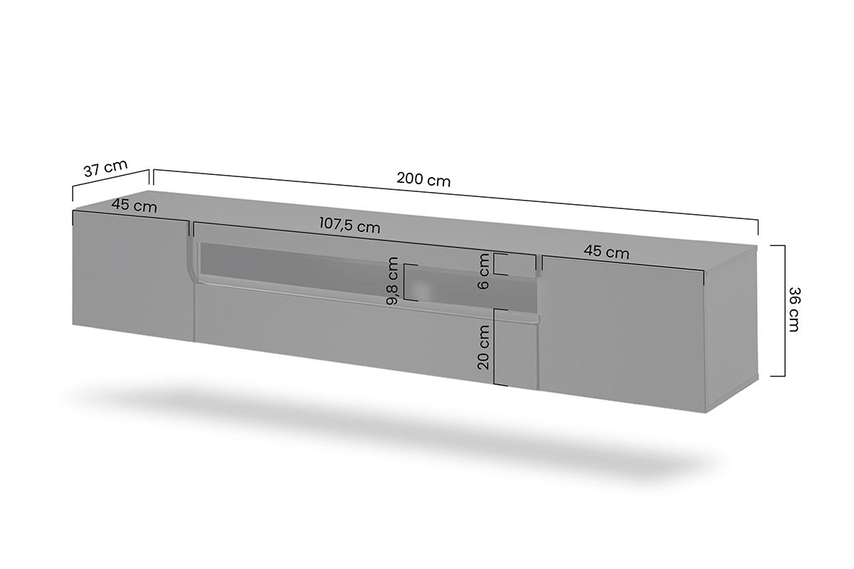 Wisząca szafka RTV Loftia z wnęką 200 cm - artisan / czarny mat