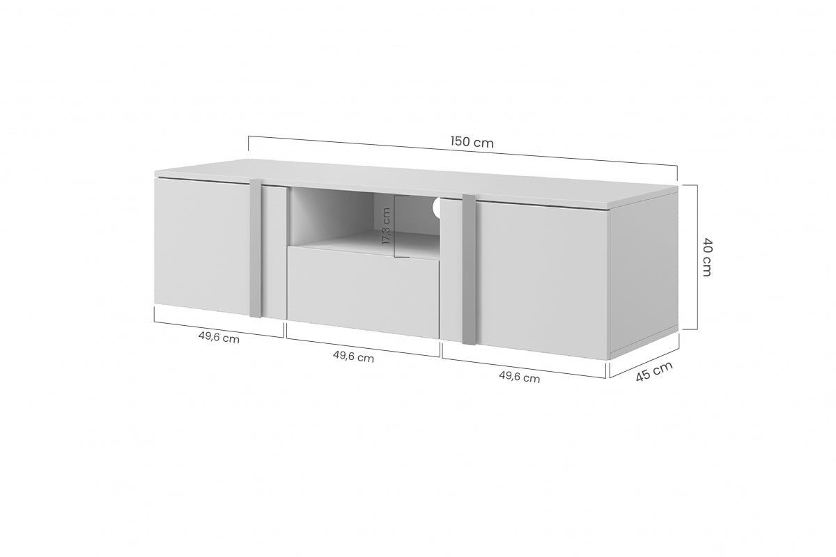Wisząca szafka RTV Verica z wnęką i szufladą 150 cm - czarny beton / złote uchwyty