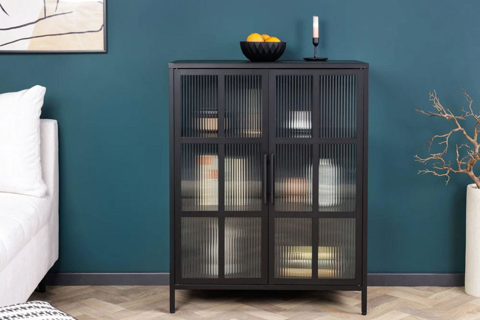 Witryna Dura Steel metal czarny żebrowane szkło 80cm / 41723 / INVICTA INTERIOR