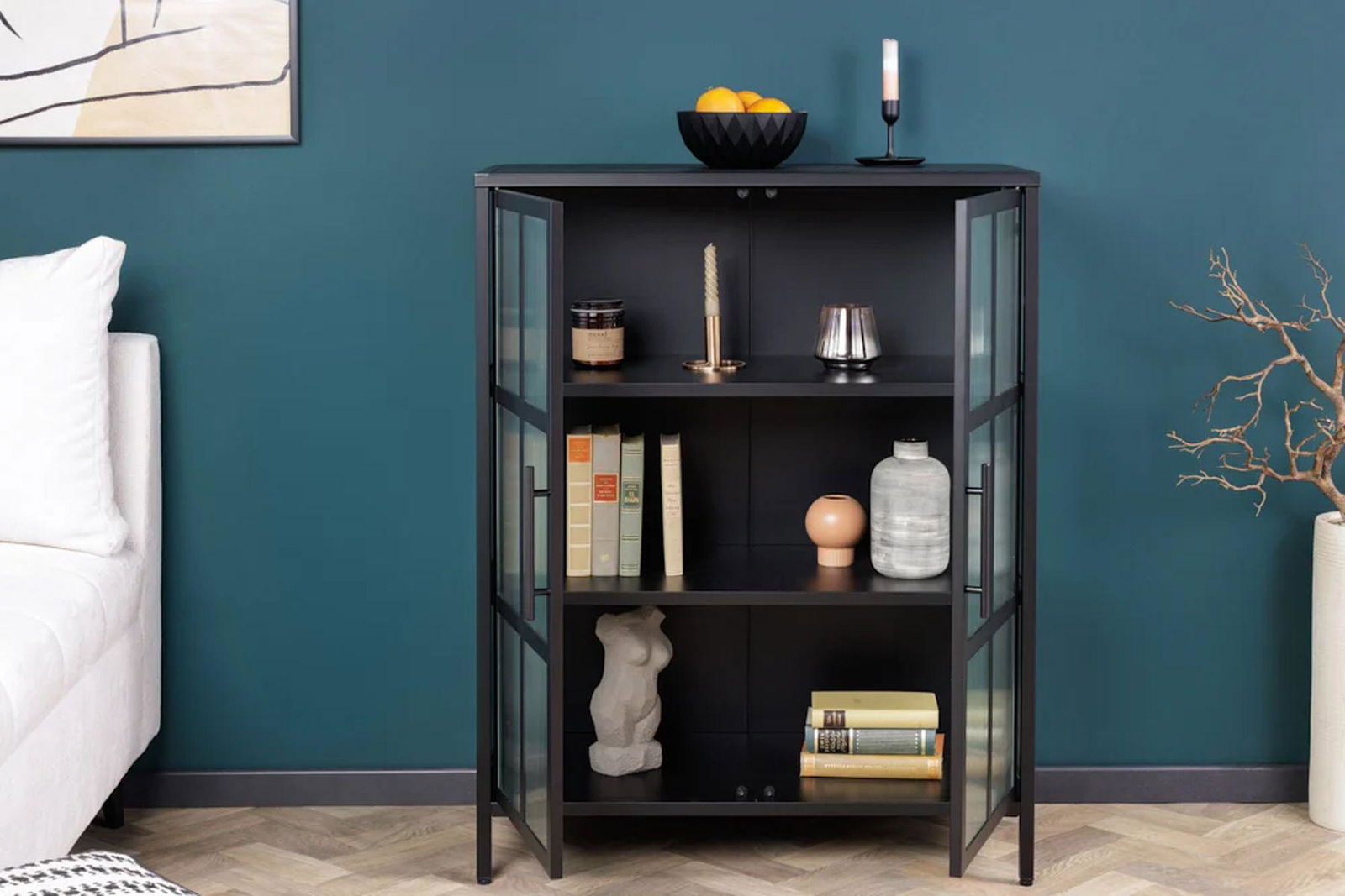 Witryna Dura Steel metal czarny żebrowane szkło 80cm / 41723 / INVICTA INTERIOR