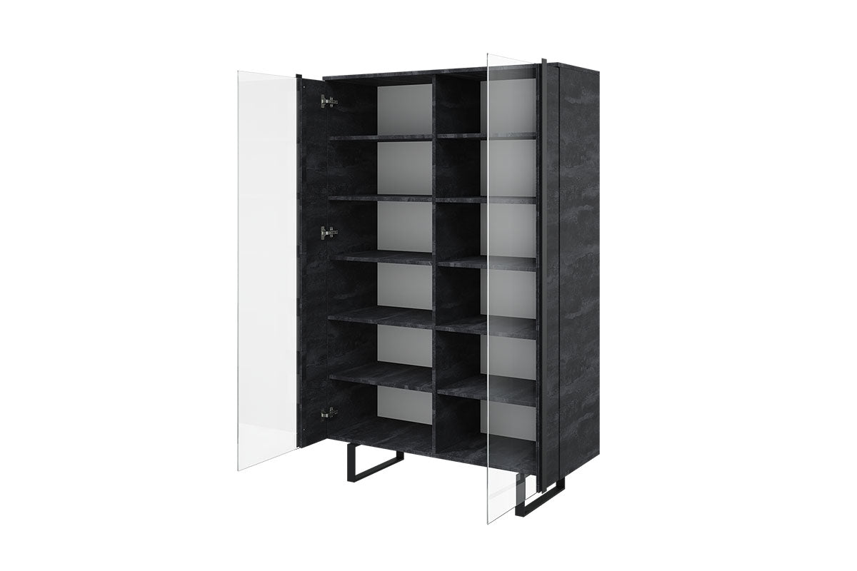 Witryna Verica z metalowymi nogami 120 cm - czarny beton / czarne nóżki