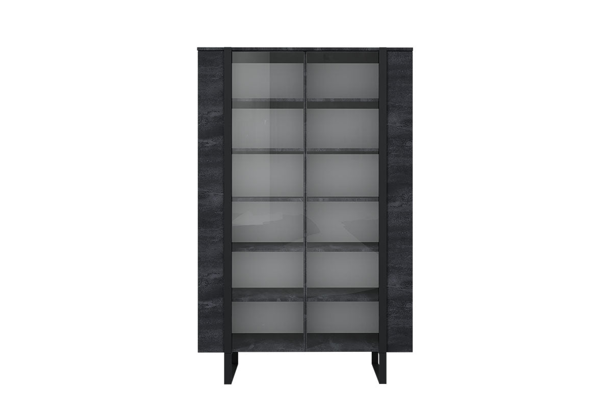 Witryna Verica z metalowymi nogami 120 cm - czarny beton / czarne nóżki