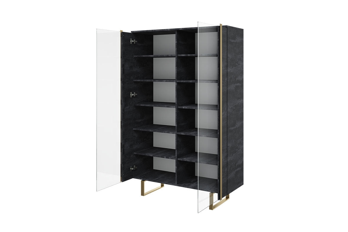 Witryna Verica z metalowymi nogami 120 cm - czarny beton / złote nóżki