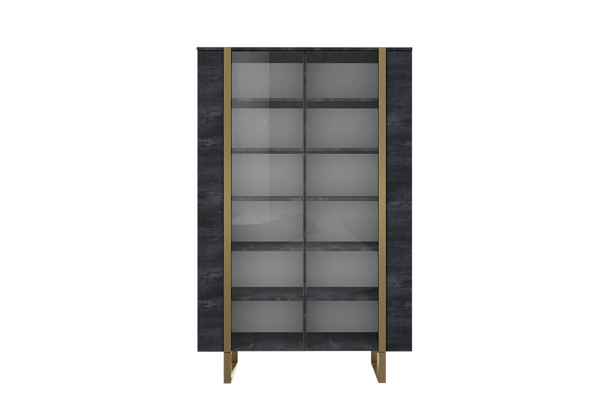 Witryna Verica z metalowymi nogami 120 cm - czarny beton / złote nóżki