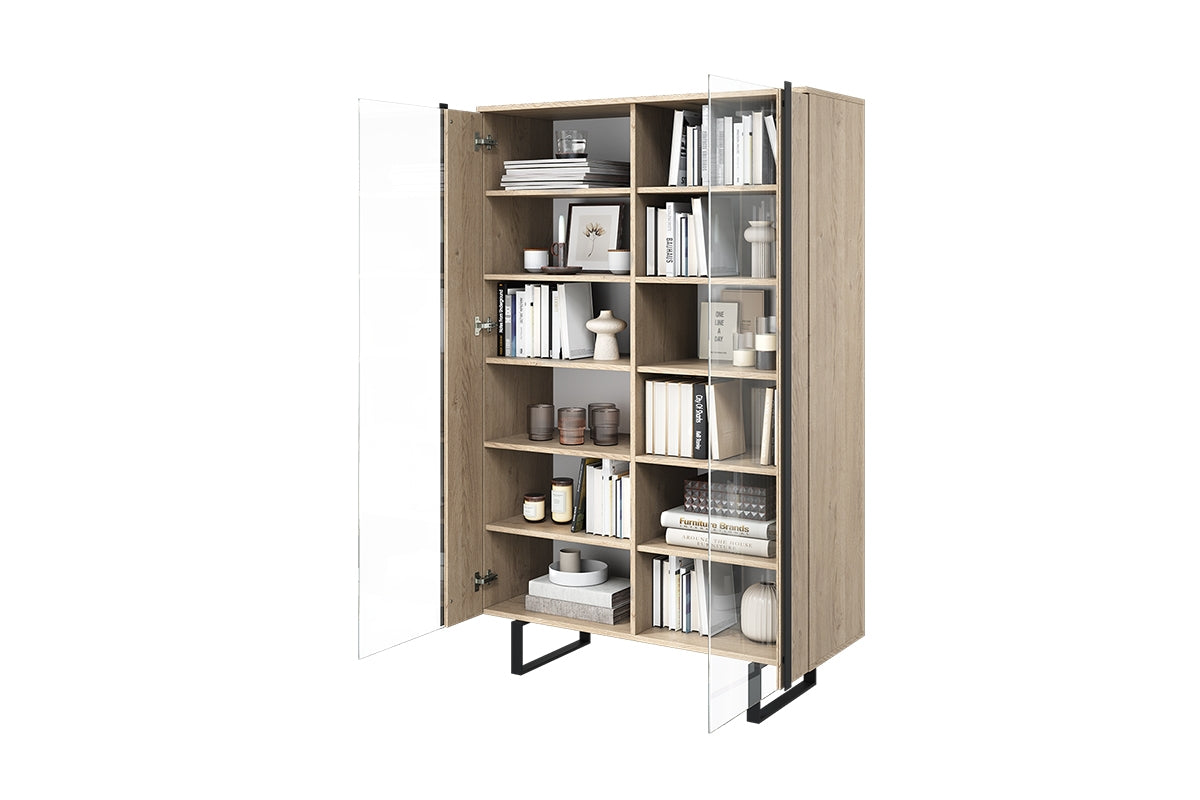 Witryna Verica z metalowymi nogami 120 cm - dąb biszkoptowy / czarne nóżki