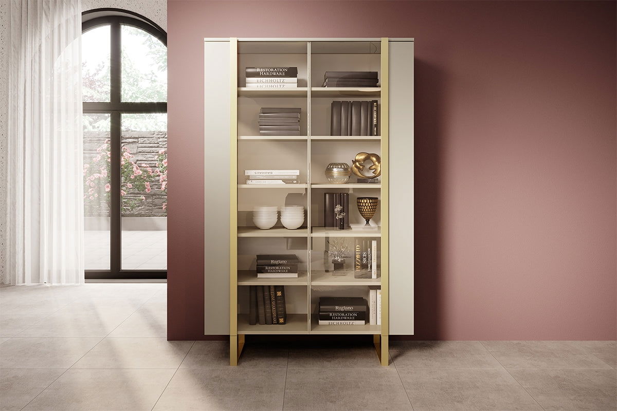 Witryna Verica z metalowymi nogami 120 cm - kaszmir / złote nóżki