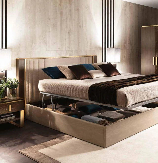Włoskie nowoczesne łóżko Essenza Queen Italian Size wezgłowie tapicerowane podnośnik+stelaż 160x200 CM / ARREDOCLASSIC ADORA