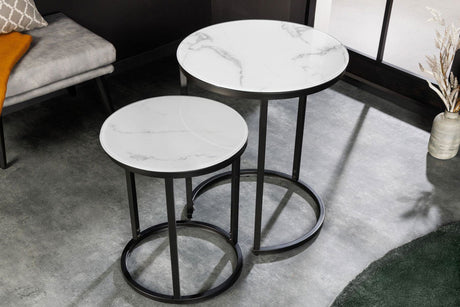 ZESTAW STOLIKÓW ELEGANCE OPTYKA MARMURU CZARNA RAMA / 42178  / INVICTA INTERIOR