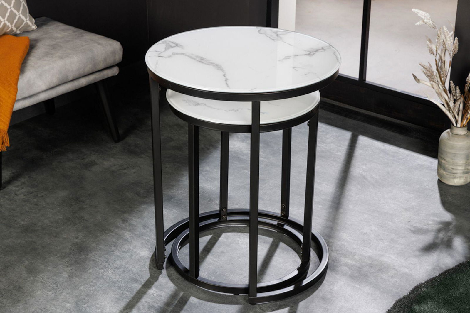 ZESTAW STOLIKÓW ELEGANCE OPTYKA MARMURU CZARNA RAMA / 42178  / INVICTA INTERIOR