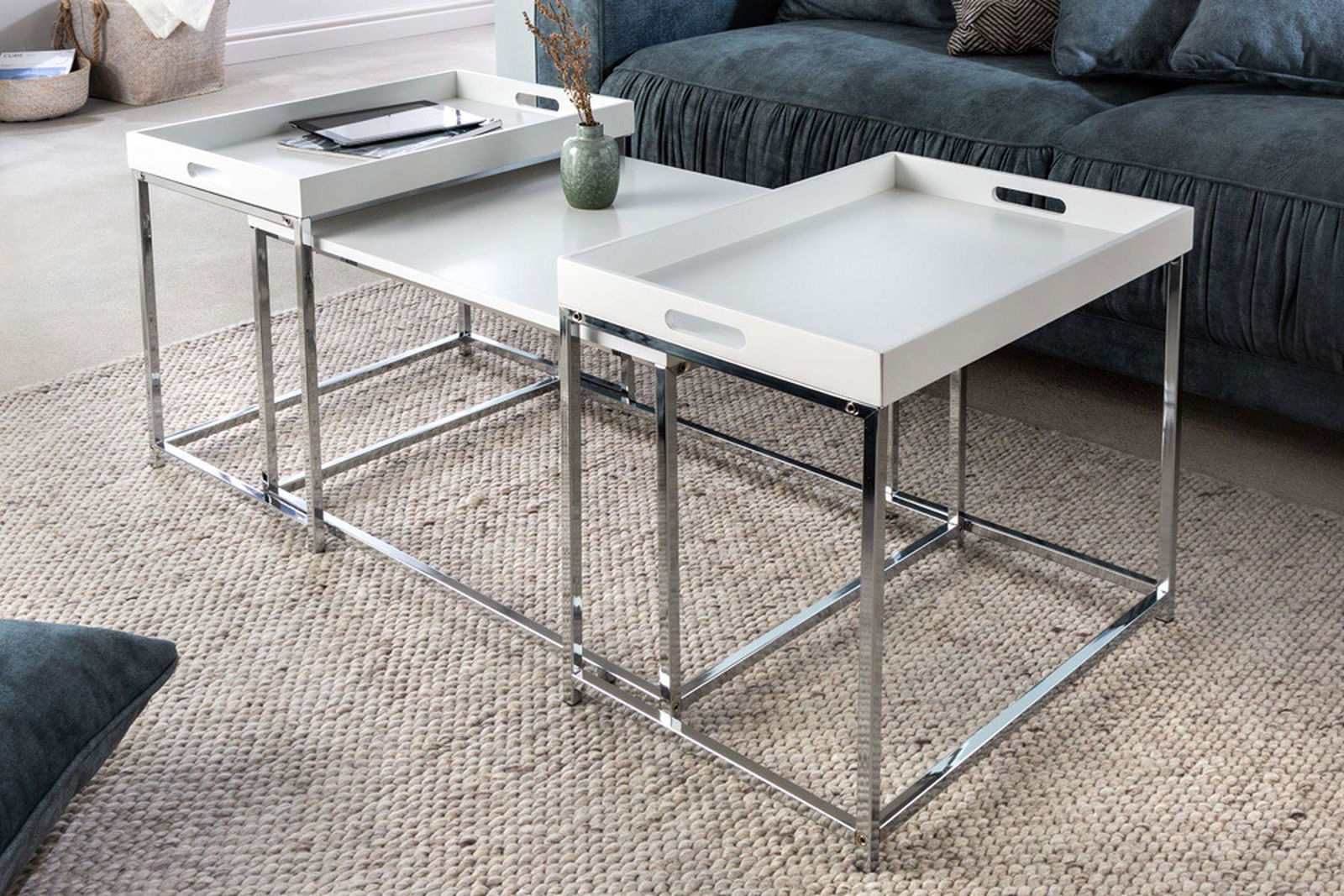 Zestaw stolików kawowych Elements białe tace / 41355  / INVICTA INTERIOR
