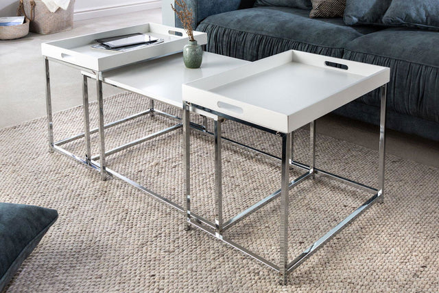 Zestaw stolików kawowych Elements białe tace / 41355  / INVICTA INTERIOR